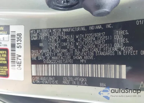 2008 Toyota Sienna Xle z USA, uszkodzony, nr VIN 5TDZK22C48S158760